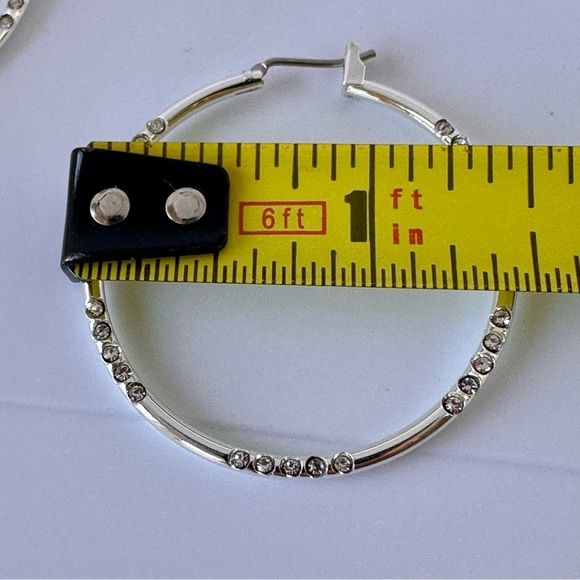 Silver Rhinestone Hoop Earrings • Sparkly Crystal Accent Hoops • NWT - Picture 14 of 15